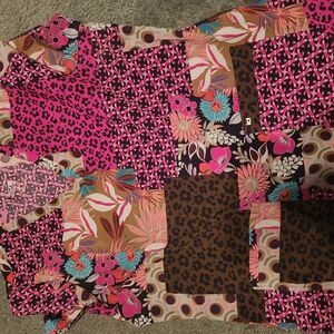Koi Multicolor Patchwork Scrub Top Xl